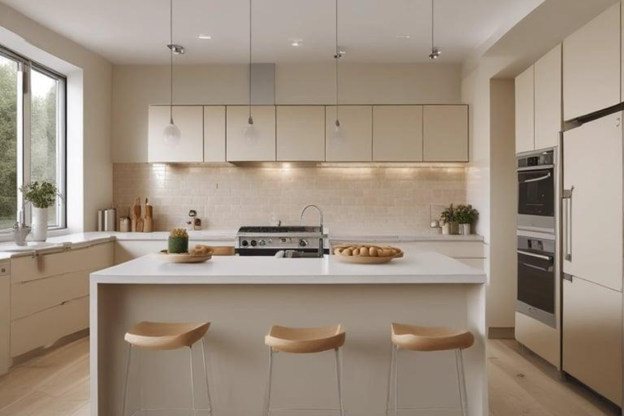 dekorasi dapur minimalis modern dengan warna netral